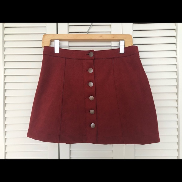 Forever 21 Maroon Suede Button-down skirt Size 28 - Picture 2 of 6